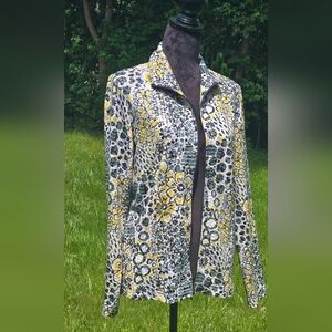 Laura Ashley Floral Zip-Up Jacket - Yellow and Gray M